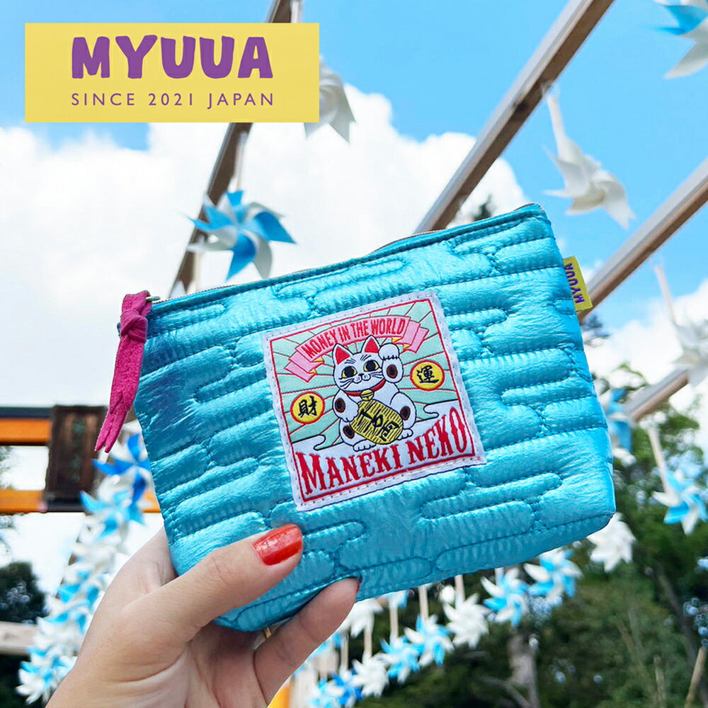 おもしろポーチ JAPAN METALLIC BULE POUCH MANEKINEKO メタリック 招き猫 ポーチ 化粧ポーチ かわいい 可愛い オシャレ 人気 おもしろポーチ 日本 おもしろ ポーチ myuua