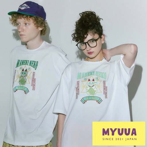 JAPAN MANEKI NEKO T-SHIRT・WHITE Tシャツ オシャレ おしゃれTシャツホワイト 人気 myuua JAPAN MANEKI NEKO T-SHIRT・WHITE Tシャツ オシャレ おしゃれTシャツホワイト 人気 myuua