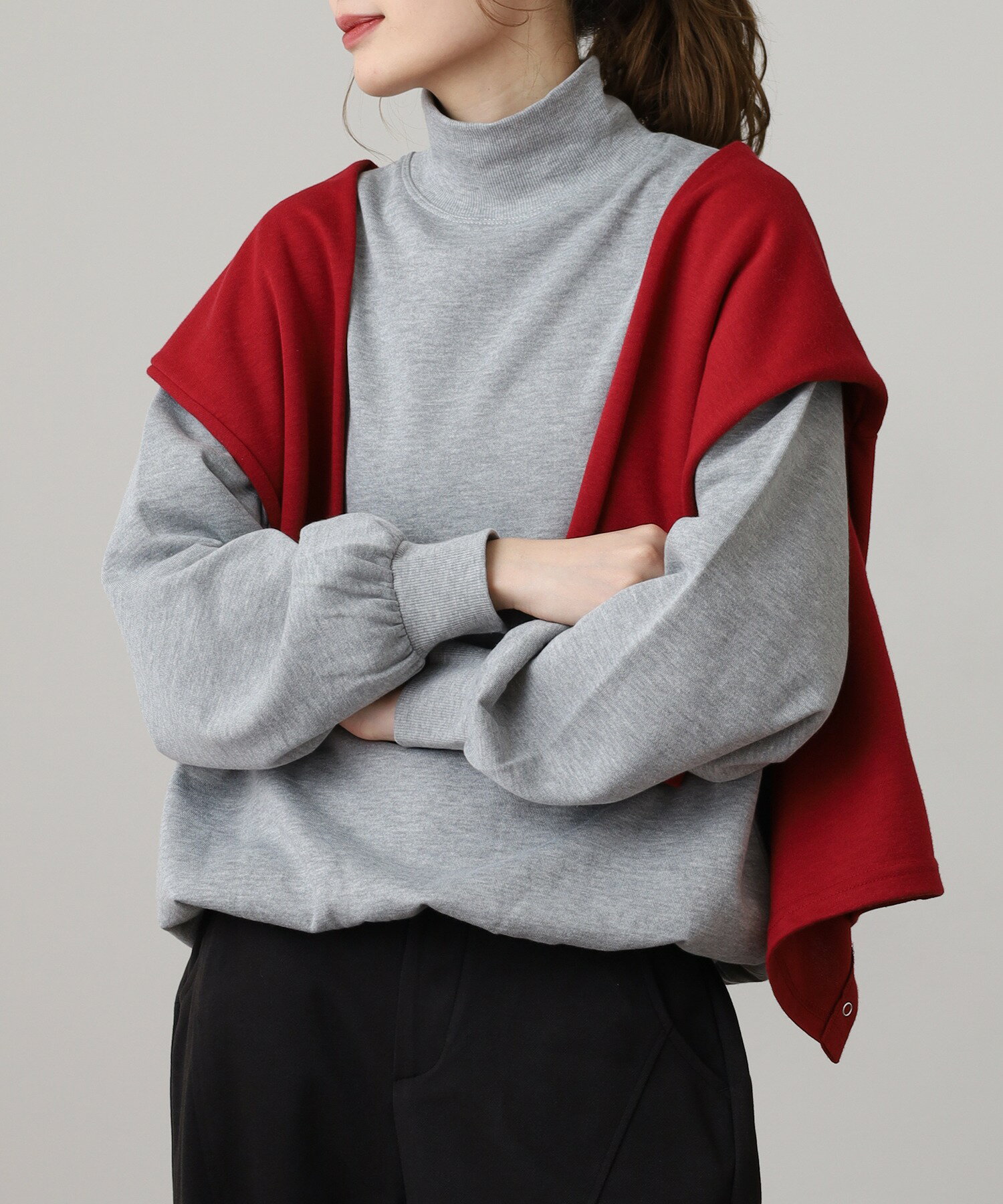 【クーポンで《2,090円！》店内4点購入で】プチハイネック 袖ボリューム 裏起毛 スウェット トレーナー 長袖 裏ボア フリース あたたかい シンプル ベーシック 体型カバー メンズ レディース レビュー特典あり