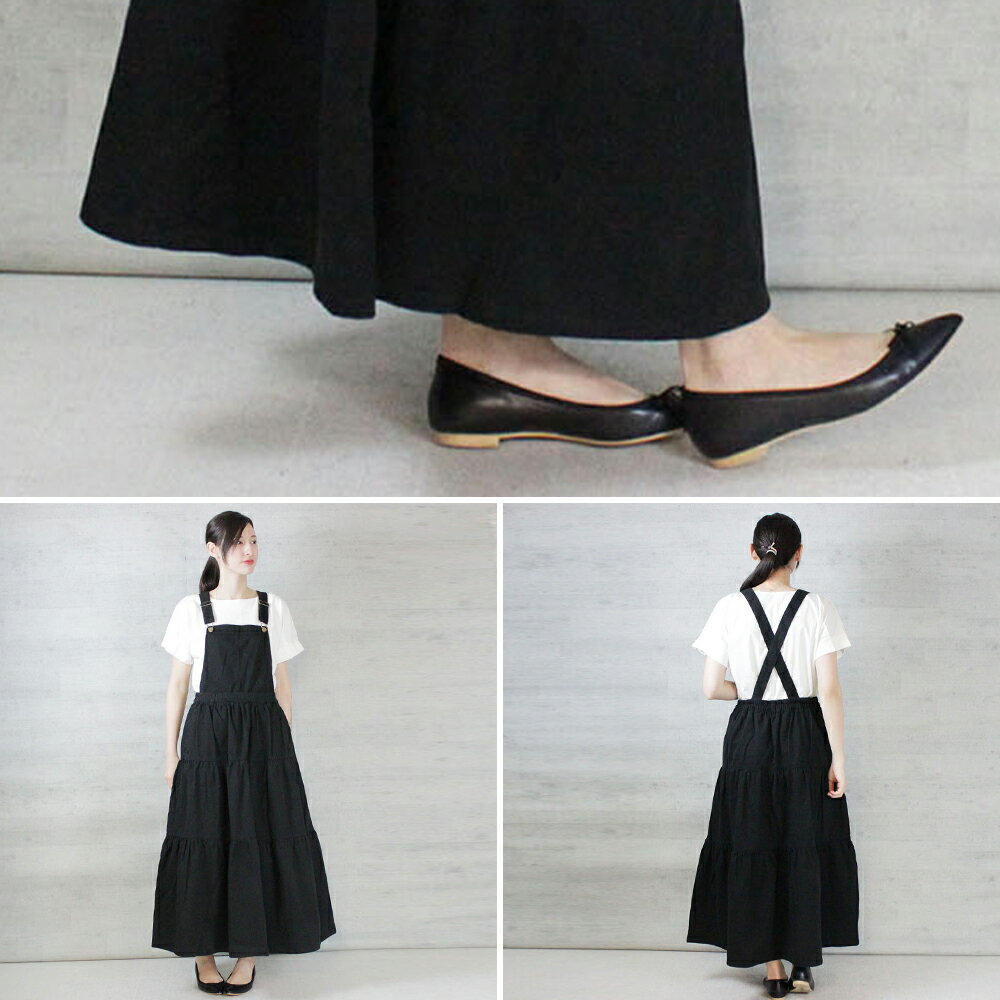 【スタート《4h半額！》19日23:59まで！】サロペットティアードマキシスカート ジャンパースカート レディース 大きいサイズ M L LL 3L 4L 黒 ベージュ カーキ レビュー特典あり