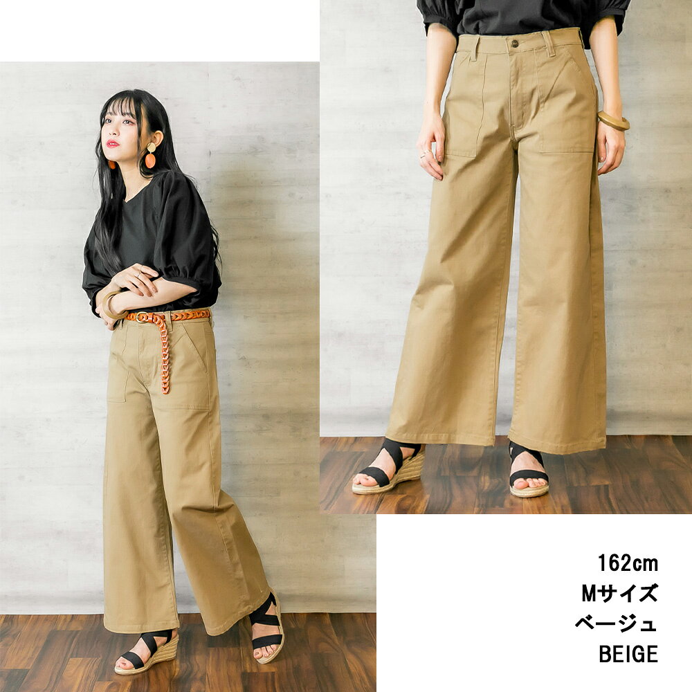 【10％クーポン利用で3420円】ツイルワイドベイカーパンツ ゆったり リラックス 美脚 チノパンツ 大きいサイズ ビッグサイズ ビッグシルエット カーキ ベージュ ブラック M L XL XXL LL 3L 4L レディース