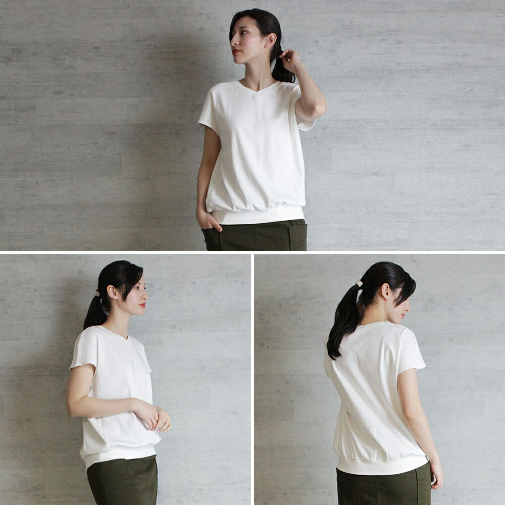 コットンフライスVネックフレンチTシャツ レデ...の紹介画像3