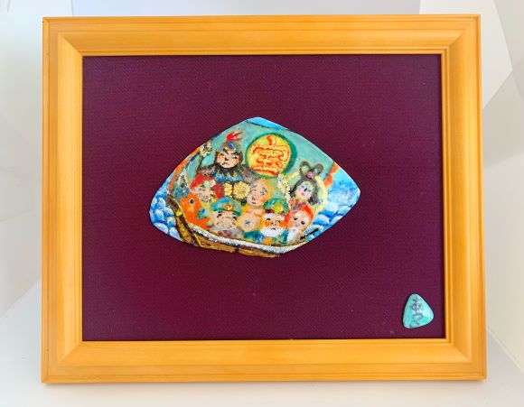 樂天商城 - 創作七宝焼 七宝焼き 七宝焼 縁起物 福貝シリーズ 額 「七福神」金箔・プラチナ箔・フリット散らし 下地に帯使用 工芸品 あとりえしっぽ う 大山阿津子一点モノ メイドインジャパン ハンド メイド丈夫な段ボール箱 送料無料