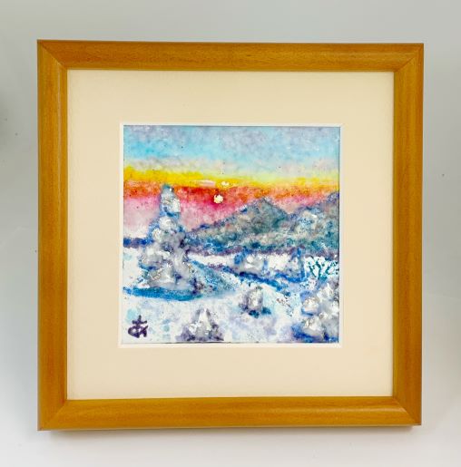 創作七宝焼 七宝焼き 七宝焼 蔵王 樹氷 夕景 一点物 限定品 工芸 オリジナルデザインプラチナ散らし 大山阿津子作品 あとりえしっぽ う メイドインジャパン ハンドメイド 送料無料