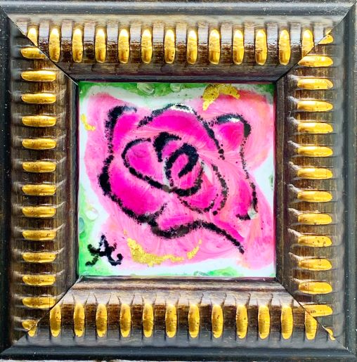 創作七宝焼 七宝焼き 七宝焼 バラモチーフ 「バラNo.1」 一点物 限定品 工芸 オリジナルデザイン 金箔散らし 大山阿津子作品 あとりえしっぽ う メイドインジャパン ハンドメイド 頑丈な段ボール箱入り 送料無料 [2]