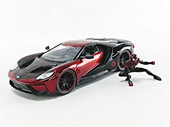 【中古】【輸入品 未使用】JADA TOYS ミニカー 1/24サイズ HWR Marvel 2017 Ford GT W/Miles Morales ブラック レッド