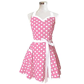 【中古】【輸入品 未使用】Lovely Sweetheart Pink Retro Kitchen Aprons Woman Girl Cotton Polka Dot Cooking Salon Pinafore Vintage Apron Dress Christmas