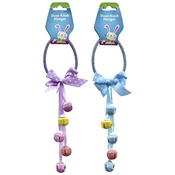 yÁzyAiEgpzEgg-Shaped Pastel Easter Door Knob Hangers With Bells 5.1cm - 30cm Set 1 Blue And 1 Purple