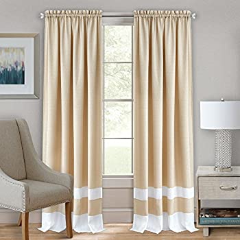 Darcy★Textured Rod Pocket Window Panel Tan-White 52x84 Inches（新古品）