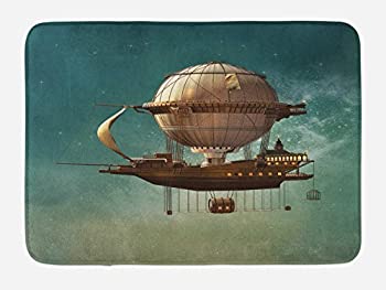【中古】【輸入品・未使用】Ambesonneファンタジーバスマット、Surreal Sky Scenery Withスチームパンク飛行船Fairy Sci Fiスターダストスペースイメージ、Plushバスルームのサムネイル