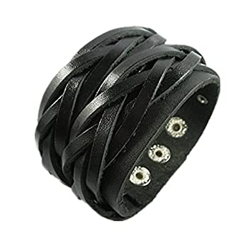 【中古】【輸入品 未使用】Fashion Punk Adjustable Leather Wristband Cuff Bracelet - Great for Men Women Teens Boys Girls Sl2460 (Black)