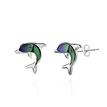 【中古】【輸入品・未使用】スターリングシルバーシミュレートターコイズドルフィンAbaloneまたは動物スタッドイヤリング