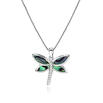 【中古】【輸入品・未使用】スターリングシルバーシミュレートターコイズAbaloneまたはPolishedドラゴンフライペンダントネックレス