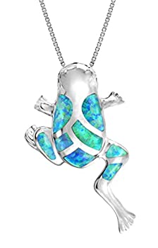 【中古】【輸入品・未使用】スターリングシルバーシミュレートブルーオパールLucky Frogネックレスペンダントwith 18?"ボックスチェーン