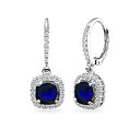 yÁzyAiEgpzSterling Silver Genuine Created or Simulated Gemstone Cushion-Cut Dangle Halo Leverback Earrings