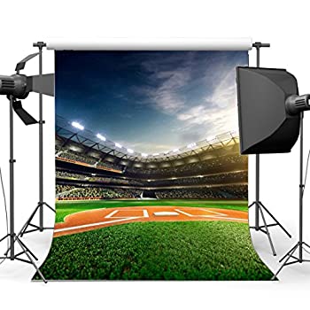 【中古】【輸入品・未使用】gladbuyビニール5?x 7ft野球フィールドBackdrop Stadiumステージライト群集Bokeh Green Grass Meadowブルースカイホワイトクラウドスポーツ学校M