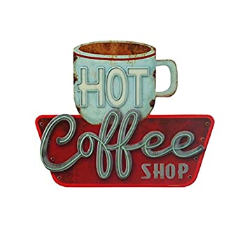 ダイカットメタルサイン 「Hot coffee shop」 ／コーヒー／ブリキ看板／アメリカン雑貨／