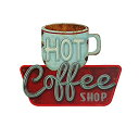 【中古】【輸入品・未使用】ダイカットメタルサイン 「Hot coffee shop」 ／コーヒー／ブリキ看板／アメリカン雑貨／