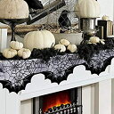 【中古】【輸入品・未使用】FunisFun ハロウィンレース暖炉マントルスカーフカバー ブラッククロス クモの巣 コウモリ ランナー ドア 窓 カーテン キッチ...