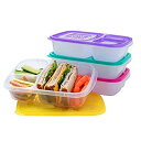 【中古】【輸入品 未使用】EasyLunchboxes 3-Compartment Bento Lunch Box Containers Set of 4 Brights by EasyLunchboxes