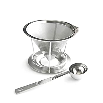 【中古】【輸入品 未使用】Pour Over Coffee Dripper - Reuseable Paperless Filter - Stainless Steel Material - Cup Stand And Scoop Included by BrewFuze