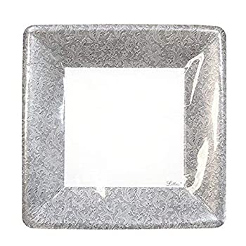 【中古】【輸入品 未使用】Lillian Tablesettings 24-Piece Square Paper Plates Set 7-Inch Silver Texture by Lillian Tablesettings