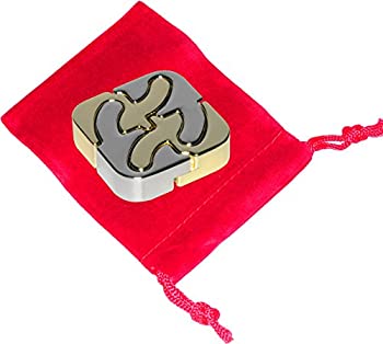 SQUARE Hanayama Cast Metal Brain Teaser Puzzle Bonus Red Velveteen Drawstring Pouch_(Level 6 Difficulty) Bundled Items