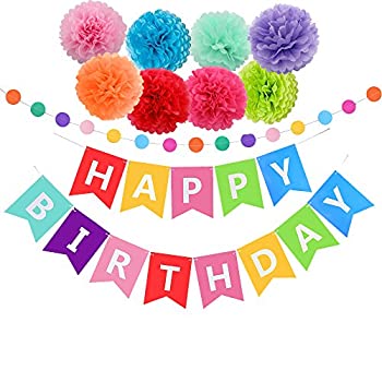 【中古】【輸入品・未使用】Happy Birthday Decorations Banner With Tissue Pom Poms For Rainbow Birthday Party Supplies