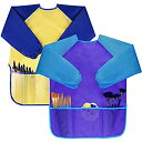 【中古】【輸入品・未使用】Bassion 子供用アートスモック 2個パック 防水 アーティストペインティングエプロン 長袖 3ポケット付き 2~6歳ギフト