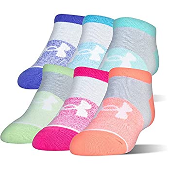 šۡ͢ʡ̤ѡUnder Armour Girls Essential No Show Socks (6 Pack) (Youth Small (Youth Shoe Size 13.5K-4Y) Tropic Pink(1264054-655)/Assorted)