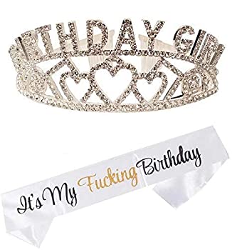 【中古】【輸入品 未使用】Birthday Decoration Birthday Crown It 039 s My Birthday White Satin Sash Birthday Girl - Funny Birthday Party Supplies and Decorations for