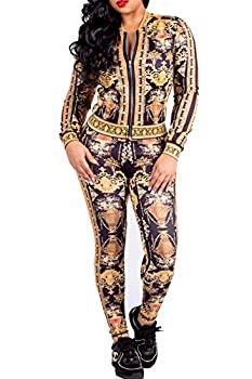 【中古】【輸入品・未使用未開封】レディースパンツ2点セット 花柄プリント 長袖 トラックスーツ ジャンプスーツ US サイズ: Small