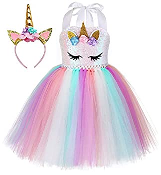 【中古】【輸入品・未使用未開封】チュチュドリームス スパンコールユニコーンドレス 女の子用 1~10歳 ヘッドバンド付き 誕生日パーティー 冬 発表会 ダンスドレス US サイズ: 8-9