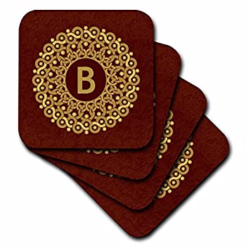 【中古】【輸入品・未使用】(set-of-8-Soft) - 3dRose cst_32186_2 Monogram B Tan and Coffee Mandala on Warm Chocolate Muted Grunge Damask-Soft Coasters Set of 8