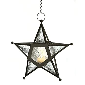 【中古】【輸入品・未使用】Gifts & Decor Glass Hanging Star Candle Lantern Clear