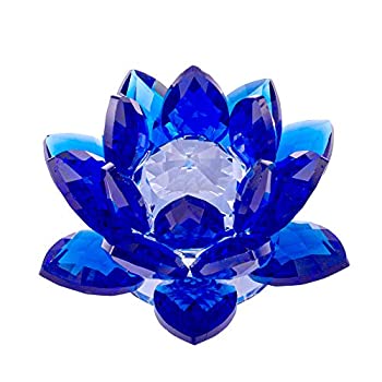 【中古】【輸入品・未使用】Amlong Crystal 3インチ サファイア ブルー クリスタル 蓮の花 風水 ホームインテリア ギフトボックス付き
