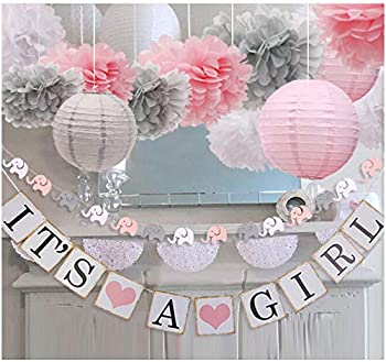 【中古】【輸入品・未使用】baby girl baby shower decorations It is a Girl Banners and Paper Lantern Paper Flower Pom Poms (Pink..