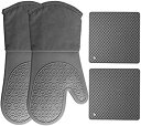 【中古】【輸入品・未使用】HOMWE Silicone Oven Mitts and Pot Holders 4-Piece Set Heavy Duty Cooking Gloves Kitchen Counter Safe Trivet Mats Advanced Heat Resistan