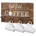 【中古】【輸入品・未使用】MyGift 8フック 素朴なダークブラウン木製But First Coffee サインとマグホルダー