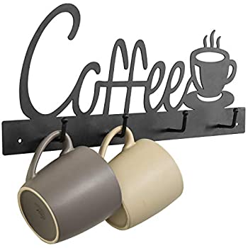 【中古】【輸入品・未使用未開封】MyGift 4フック コーヒーカップデザイン 壁掛け ブラックメタル マグラック