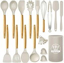 【中古】【輸入品・未使用】KINFAYV Silicone Cooking Utensil Kitchen Utensil Set16 PCS Acacia W...