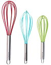 【輸入品・未使用】Wired Whisk Silicone Whisk Set of 3 - Stainless Steel & Silicone Kitchen Utensils for Blending Whisking Beating & Stirring - (Blue: 12-