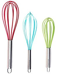 【中古】【輸入品・未使用】Wired Whisk Silicone Whisk Set of 3 - Stainless Steel & Silicone Kitchen Utensils for Blending Whisking Beating & Stirring - (Blue: 12-