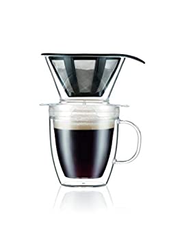 Bodum ポアオーバーコーヒードリッパーセット ダブルウォールマグとパーマネントフィルター付き 12オンス クリア