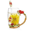 【中古】【輸入品・未使用】ONEPENG ティーカップ ガラス コーヒーマグ ハンドメイド ユニーク 蝶 バラの花 女性用 バレンタインデー 誕生日プレゼント ...