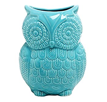 【中古】【輸入品・未使用】MyGift Large Owl Design Ceramic Cooking Utensil Holder Kitchen Storage Crock Aqua Blue