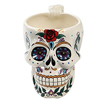 【中古】【輸入品・未使用】White Tribal Day of The Dead Rose Blossom Sugar Skull Drink Coffee Mug Cup Ceramic by DWK