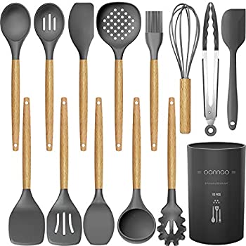 【中古】【輸入品・未使用未開封】シリコーン 調理用具セット 14点 キッチン用品セット 耐熱温度446°F フライ返し トング ゴムベラ スプーン ブラシ 泡立て器 木製ハンドル ティ