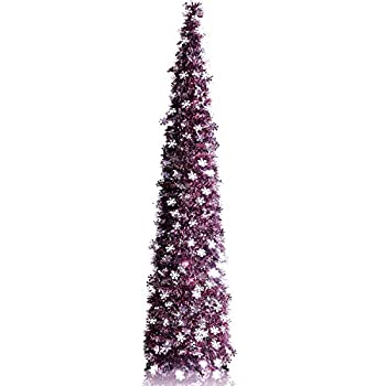 【中古】【輸入品・未使用未開封】YuQi 5フィート 折りたたみ式 人工クリスマスツリー 輝くシルバーの雪の結晶 スパンコール付き ポップアップワインレッド ティンセル 海岸 クリ