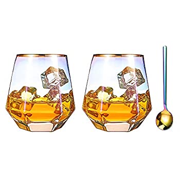 【中古】【輸入品・未使用】Wine&Whiskey クリスタル ダイヤモンドのようなディテーション ステムレスグラスセット 2パック バーボン、スコッチ、ウィスキー用ファンシード